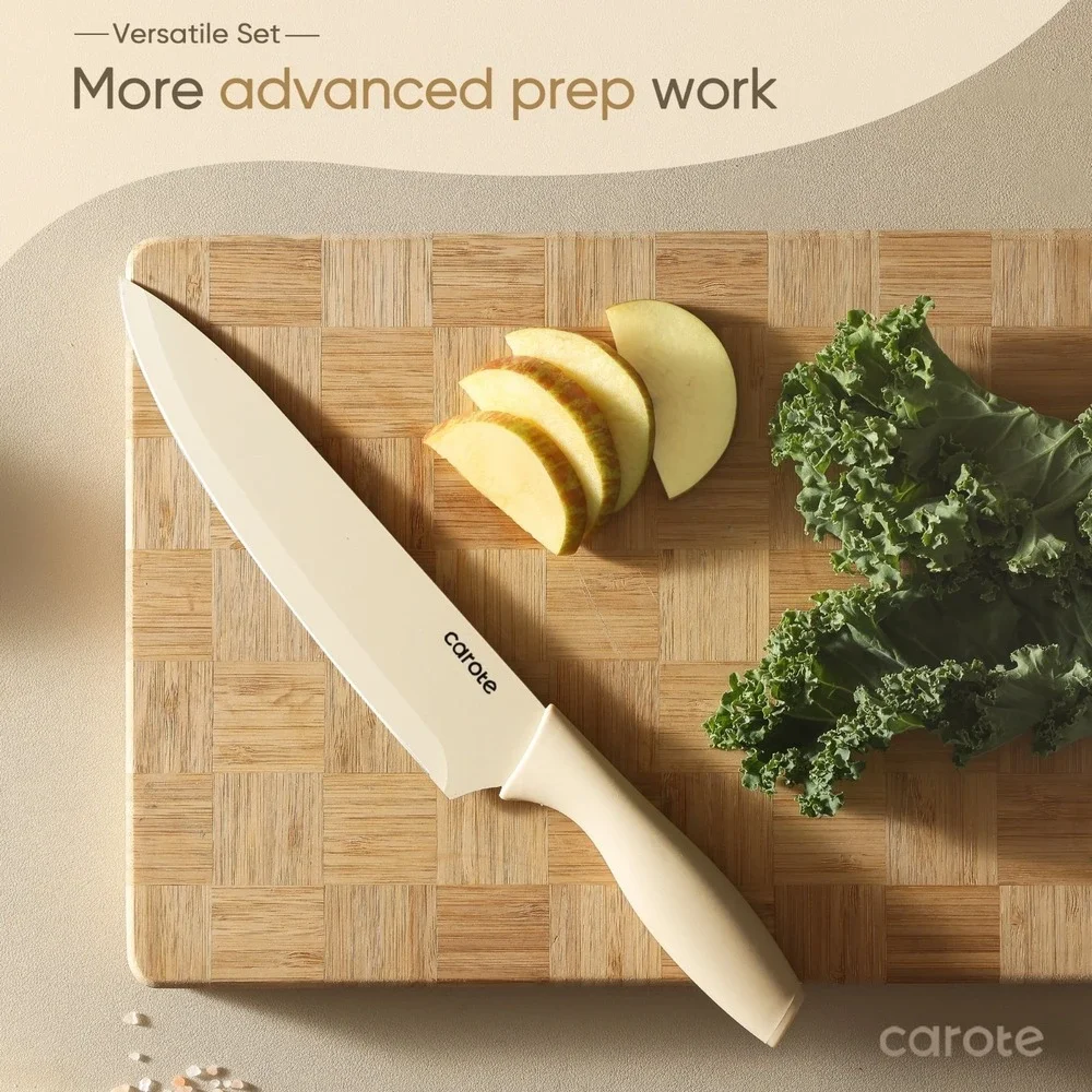 Carote 12 Pcs Kitchen Knife Set Stainless Steel Nonstick Ceramic Coating - Taupe